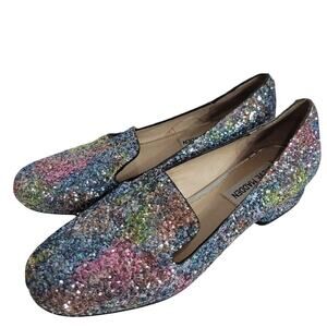 Steve Madden Sparkle Loafers Flats Jean Rainbow Glitter Leather Slip On Size 6